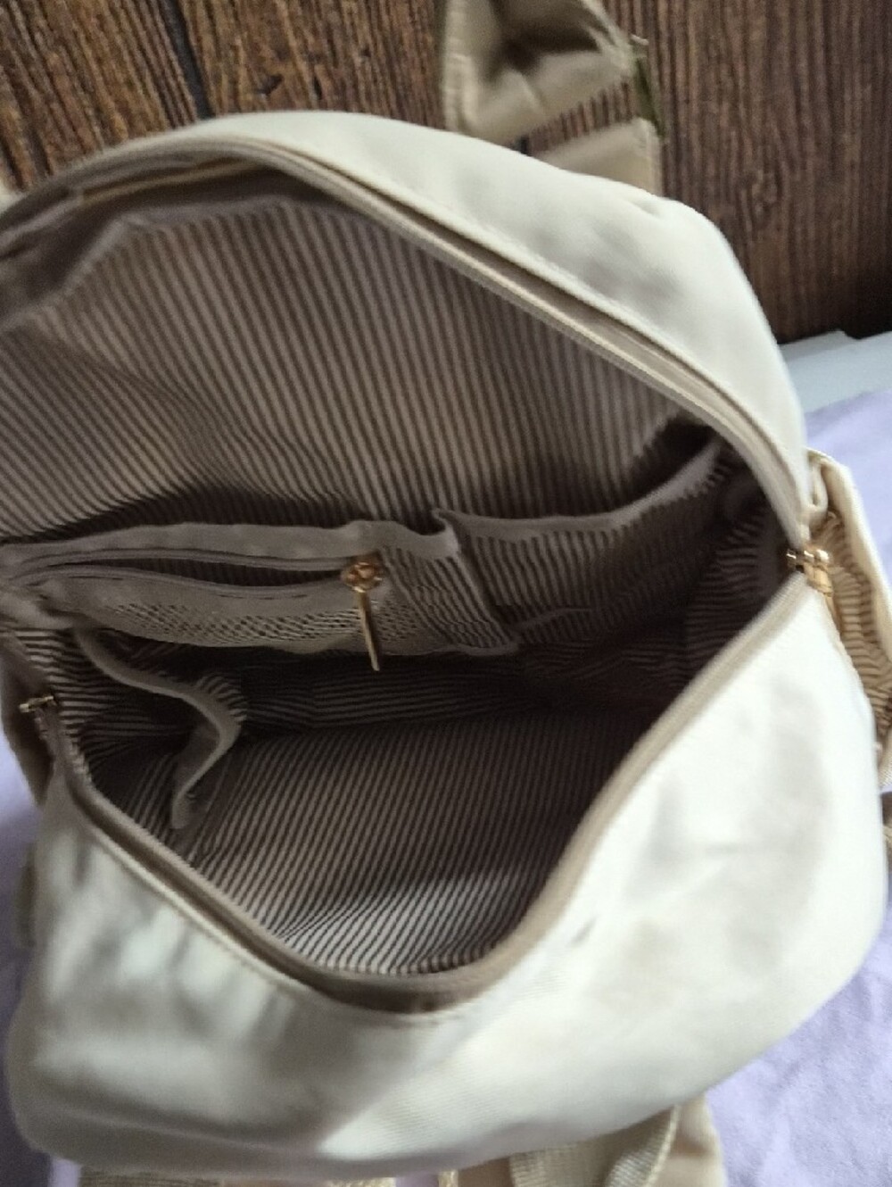 Cream and Khaki Backpack with Gold Hardware Mini - Picture 6 of 7
